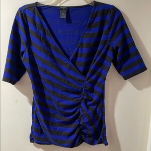 Chic Blue and Black Striped Women's Top